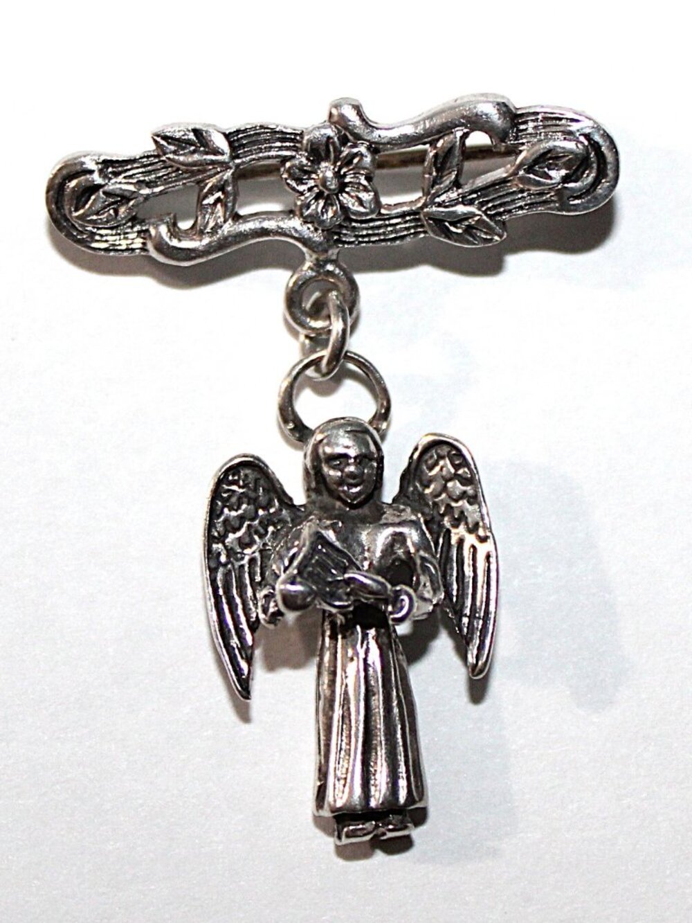 Vintage Sterling Silver Guardian Angel Brooch